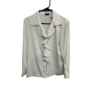 Anna White Ruffle Button-Down Blouse Long Sleeve Size Medium Feminine Chic